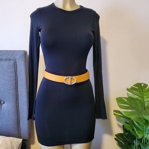 Mustard yellow Faux Leather Rhinestones Buckle Tan Belt 43" Long